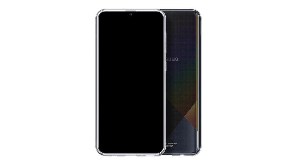 Etui Samsung Clear Cover Transparent do Galaxy A30s EF-QA307TTEGWW widok na przód i tył telefonu w etui