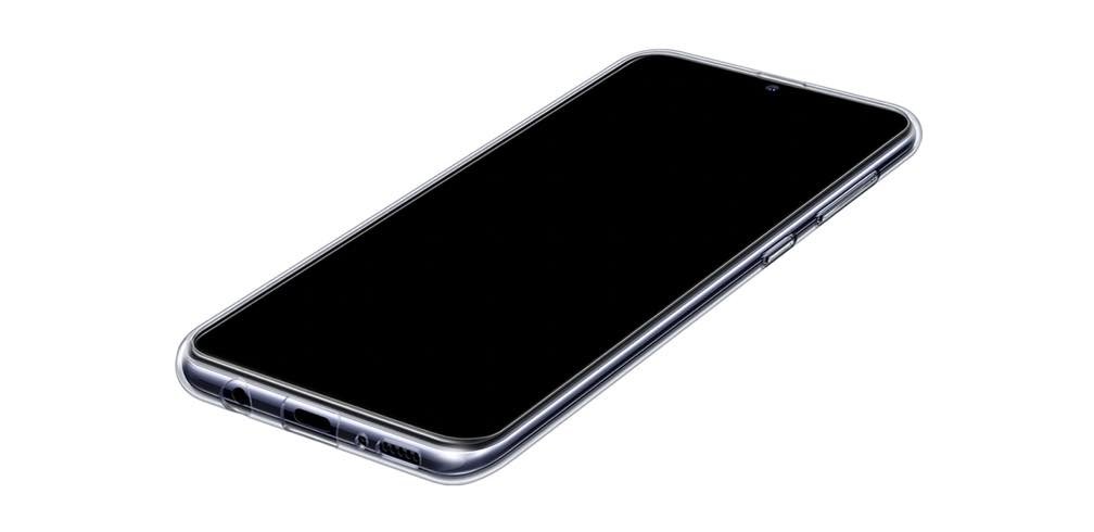 Etui Samsung Clear Cover Transparent do Galaxy A30s EF-QA307TTEGWW widok na telefon w etui od góry