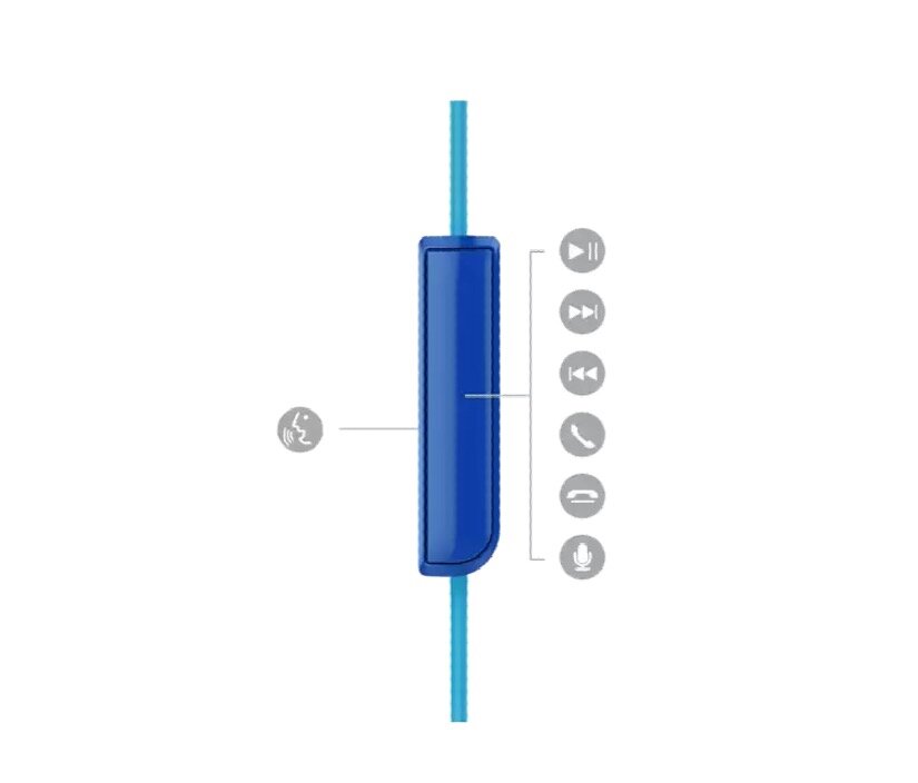 Słuchawki douszne TCL SOCL100 Niebieskie widok od przodu na przyciski do sterowania głośnością