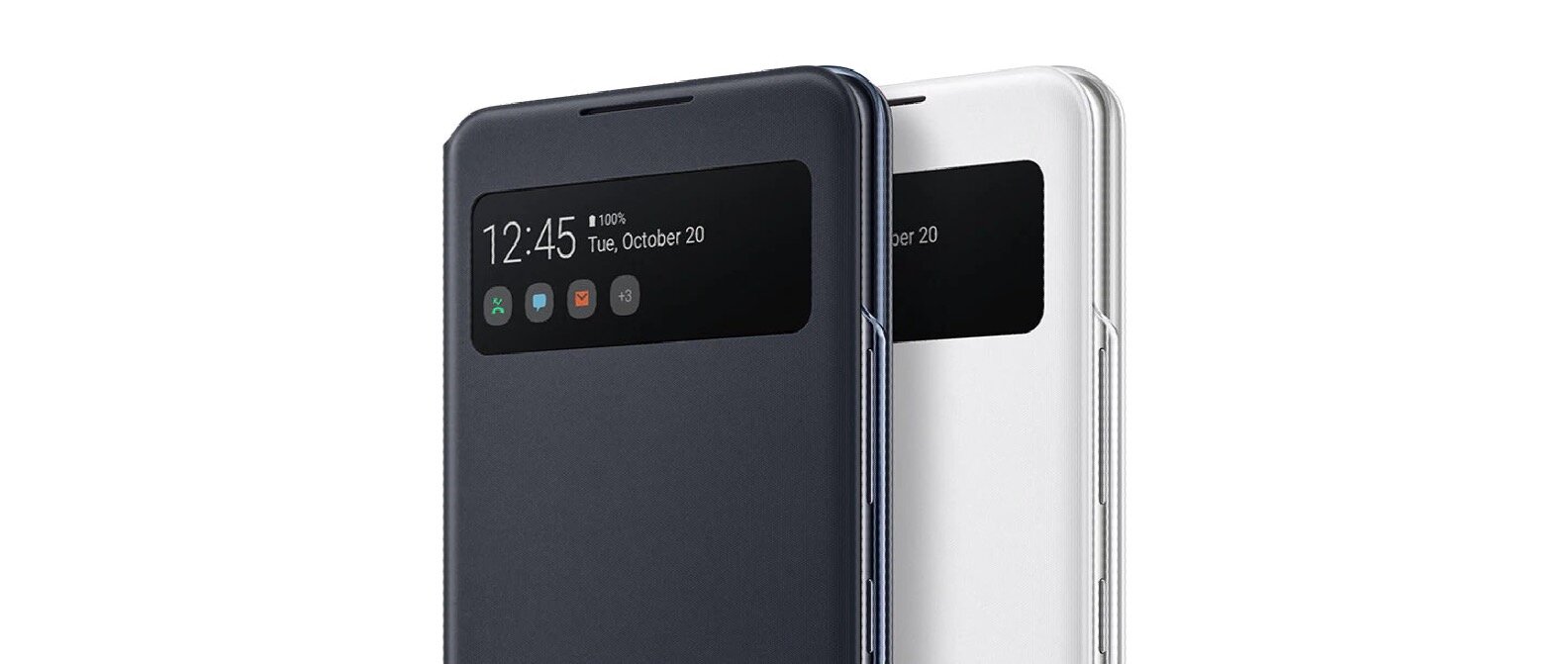 Etui Samsung EF-EA426PW A42 5G S View Wallet Cover białe zbliżenie na górną część etui pod kątem