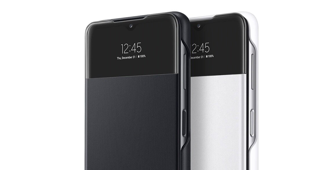 Etui Samsung Smart S View Wallet Cover do Galaxy A32 (5G) white EF-EA326PBEGEE widok pod kątem na dostępne wersje kolorystyczne