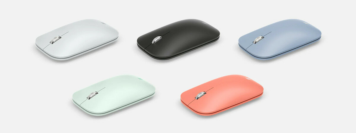 Mysz Microsoft Modern Mobile Mouse widok na wersje kolorystyczne od góry z widokiem na boki mysz