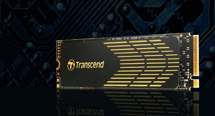 Dysk SSD Transcend MTE240S 1TB M.2 TS1TMTE240S  dysk w poziomie na ciemnym tle