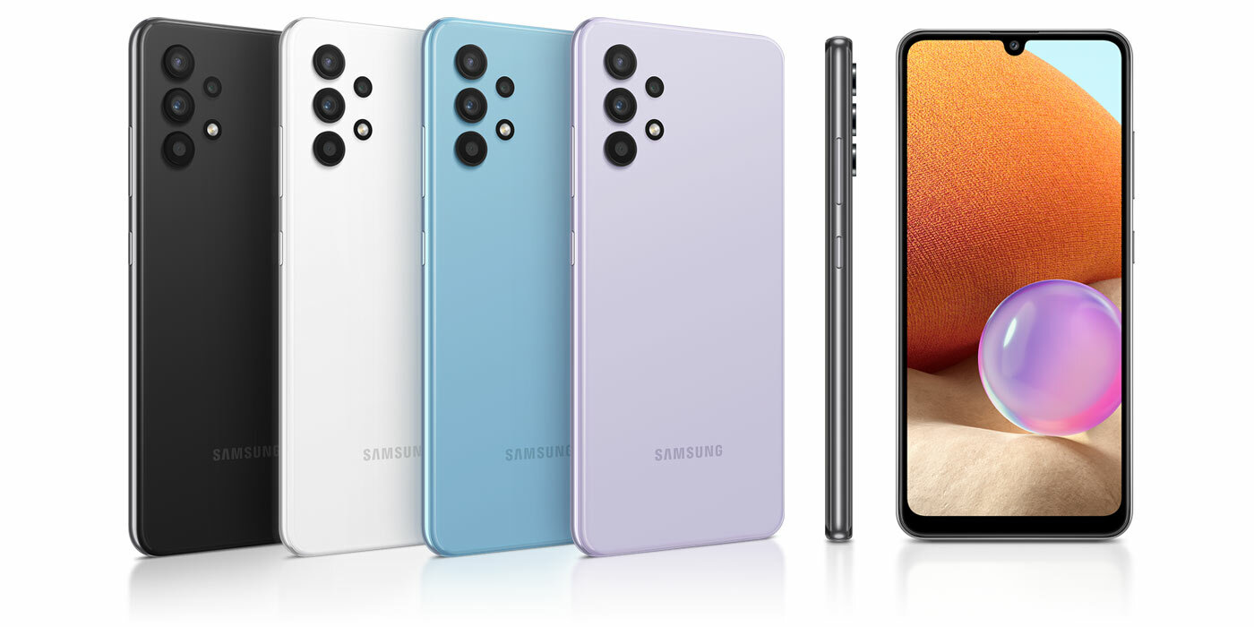 Smartfon Samsung Galaxy A32 SM-A325FLVGEUE Fioletowy widok na plecki dostępnych wersji kolorystycznych