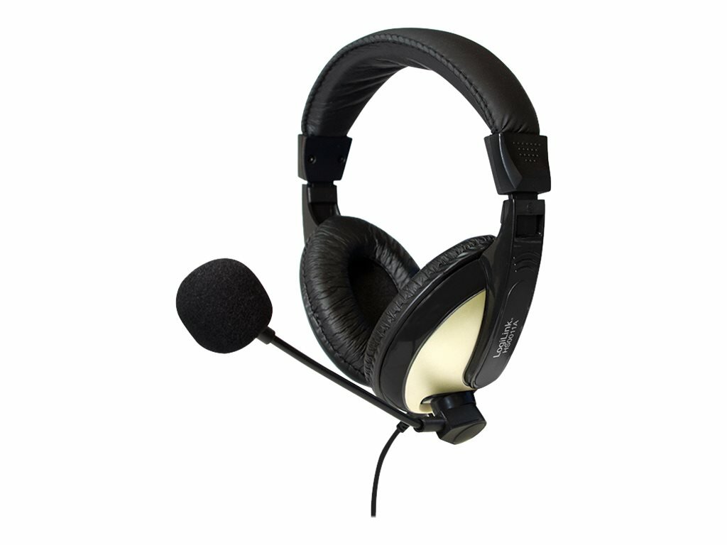Słuchawki LogiLink HS0011A  widoczne pod skosem