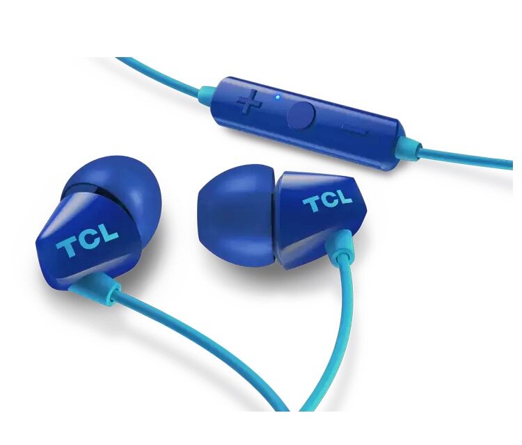 Słuchawki bezprzewodowe TCL SOCL100BT niebieskie widok od góry na słuchawki i przyciski sterujące