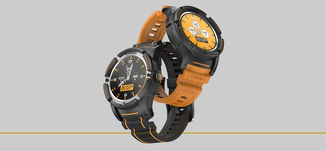 Smartwatch HAMMER Watch czarno-pomarańczowy widok na dwie wersje kolorystyczne pod kątem