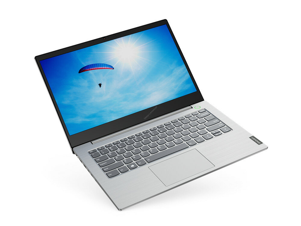 Laptop Lenovo ThinkBook 14-IIL otwarty widok na klawiaturę i ekran obraz przekrzywiony 