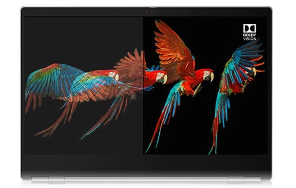 Laptop Lenovo ThinkBook 13s widok na obraz wyświetlony na klapie laptopa