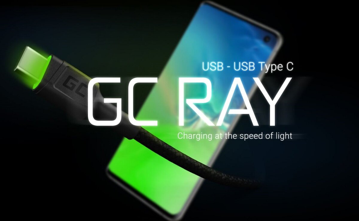 Zestaw 3x Kabel Green Cell GC Ray USB - USB-C 200cm KABGCSET03 na tle telefonu