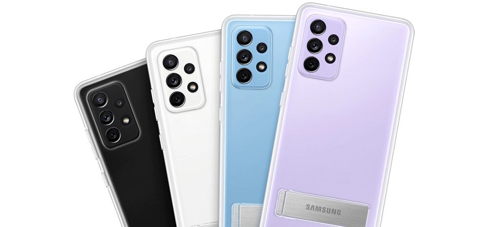 Etui Samsung Clear Standing Cover do Galaxy A72 widok na etui na telefonach o różnych kolorach