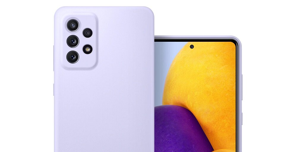 Etui Samsung Silicone Cover do Galaxy A72 widok na połowę telefonu w etui z przodu i z tyłu