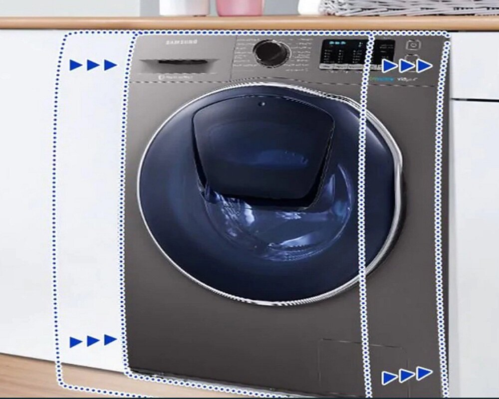 Pralko-suszarka Samsung WD8NK52E0ZX przodem pokazując wymiary