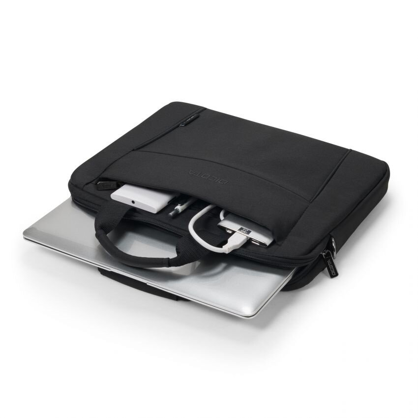 Torba na laptopa DICOTA Eco Slim Case BASE 15-15.6 D31308-RPET przykładowe umieszczenie rzeczy w torbie 