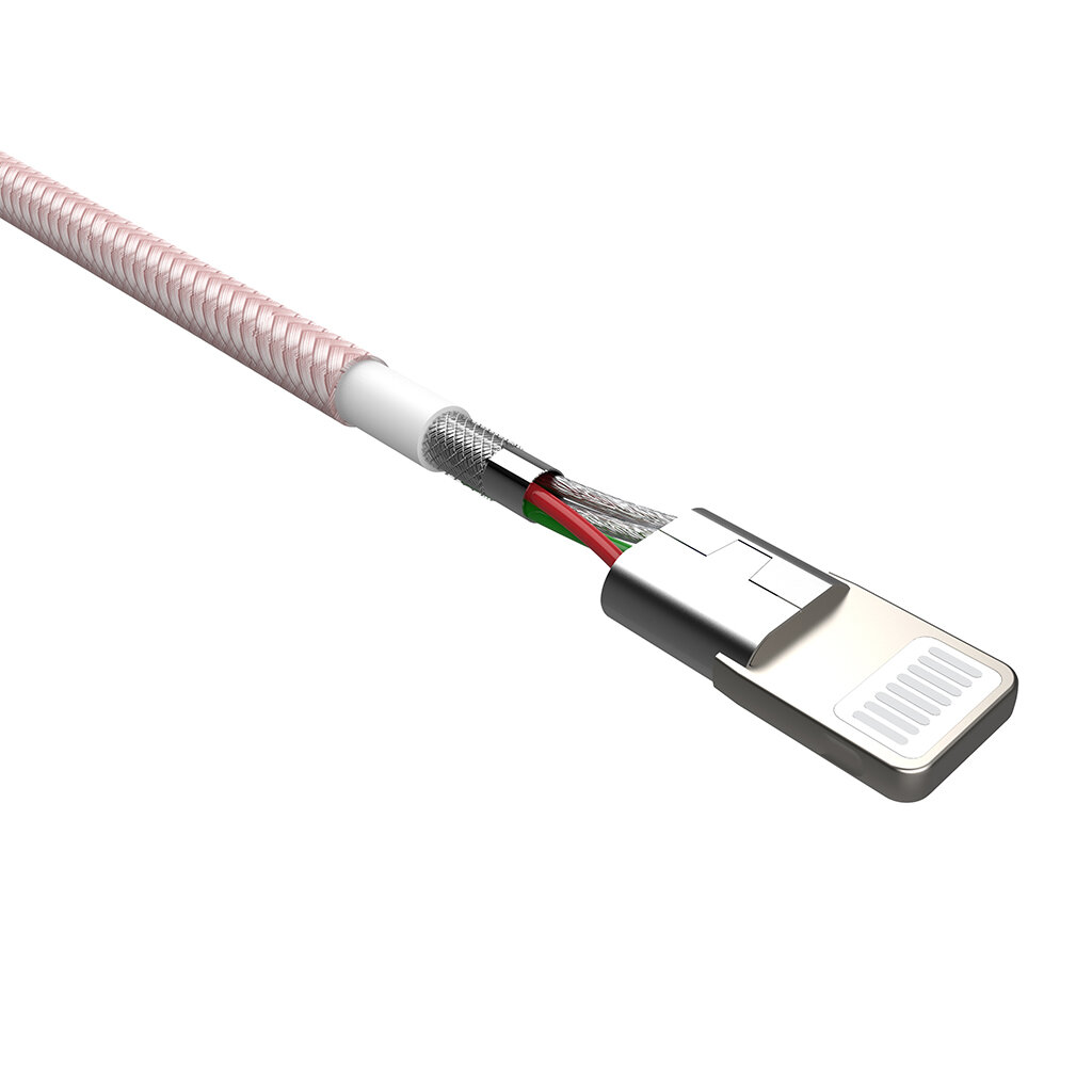 Kabel SILICON USB do Lightning LK35AL różowy przekrój kabla i wdok na końcówkę