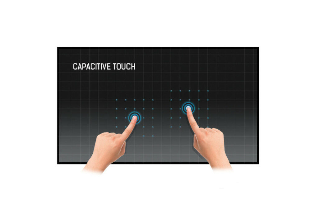 Monitor dotykowy iiyama ProLite TF2738MSC-B2 27 prezentacja technologii na ekranie, ręce dotykają ekran
