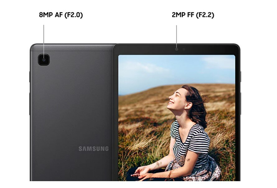 Tablet Samsung Galaxy Tab A7 Lite WiFi T220 srebrny aparat z tyłu i z przodu