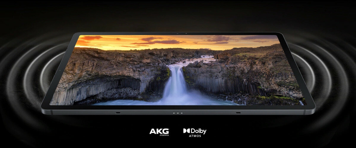 Tablet Samsung Galaxy Tab S7 FE 5G SM-T736BLGEEUE widok na zdjęcie marketingowe - dźwięk