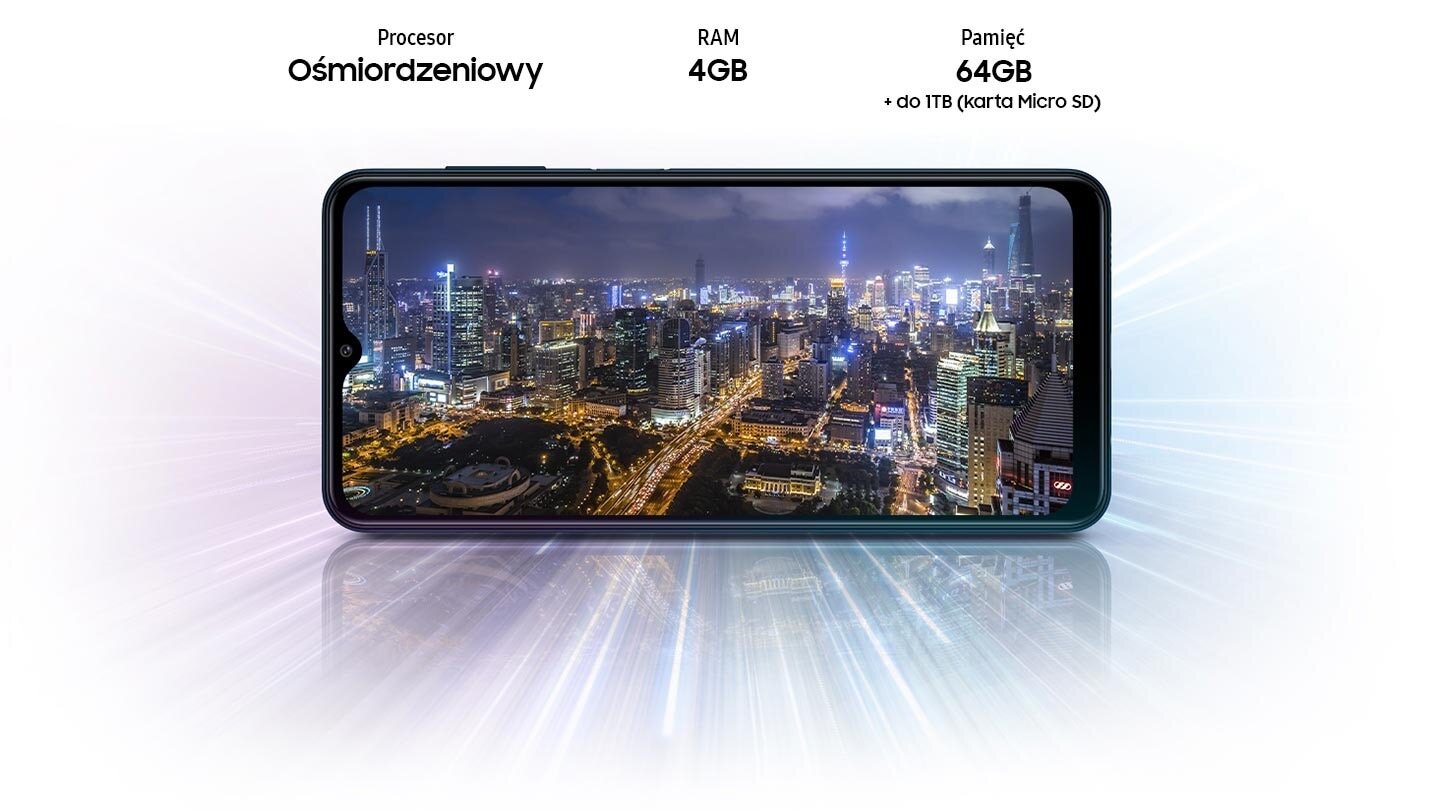 Smartfon Samsung Galaxy M12 SM-M127FLBVEUE niebieski widok od przodu na ekran w poziomie