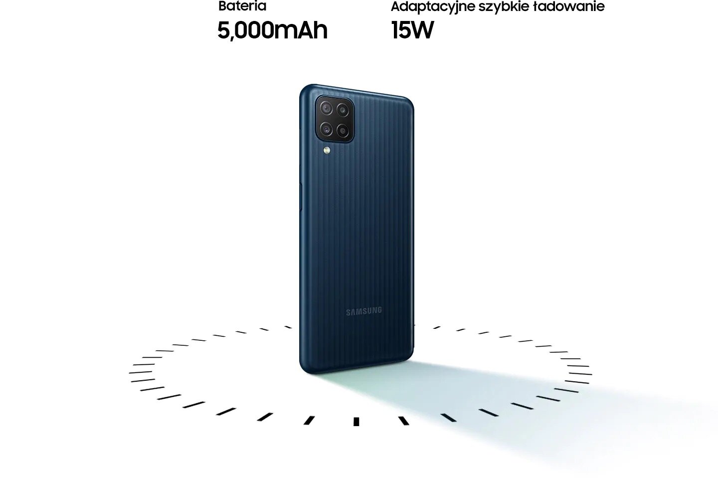 Smartfon Samsung Galaxy M12 SM-M127FLBVEUE niebieski widok na tył pod kątem