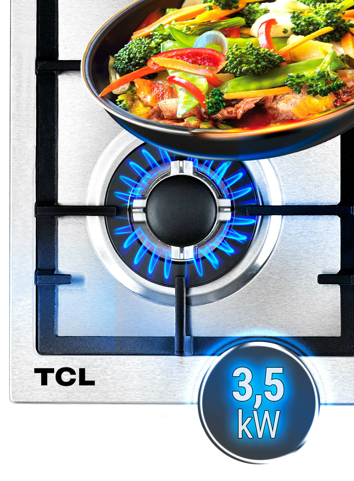 Płyta gazowa TCL AICA6042 palnik wizualizacja gotowania