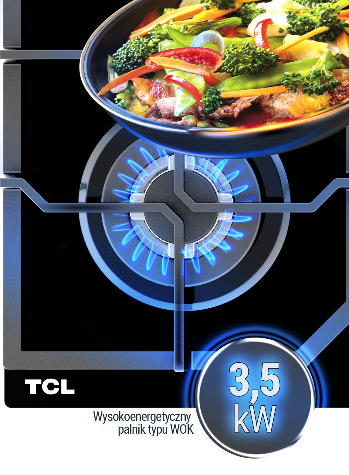Płyta gazowa TCL AGCP6042  palnik wizualizacja gotowania