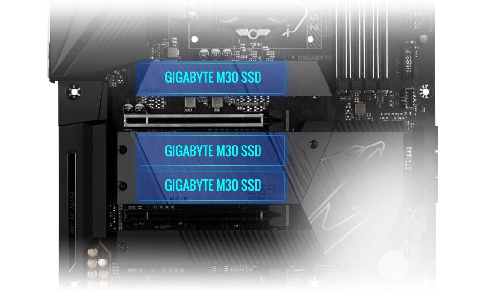 Dysk SSD Gigabyte M30 512GB M.2 GP-GM30512G-G  widok płyty głównej