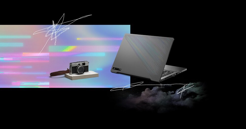 Laptop Asus ROG Zephyrus G14 GA401 GA401QC-HZ003T widok na klapę laptopa pod skosem w prawo