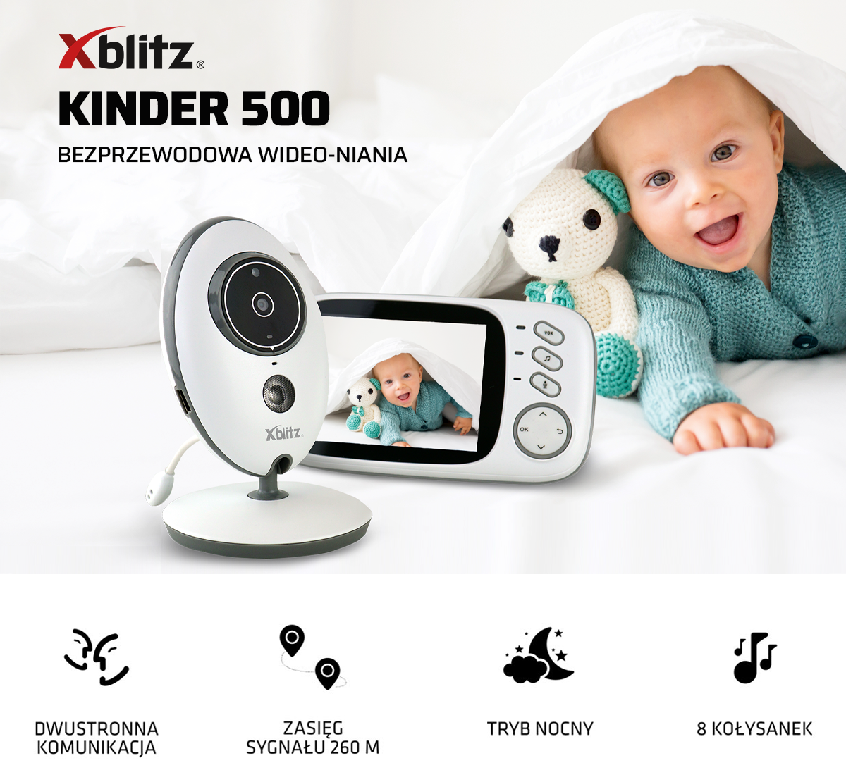 Niania elektryczna Xblitz Kinder 500 z opisem funkcjonalności