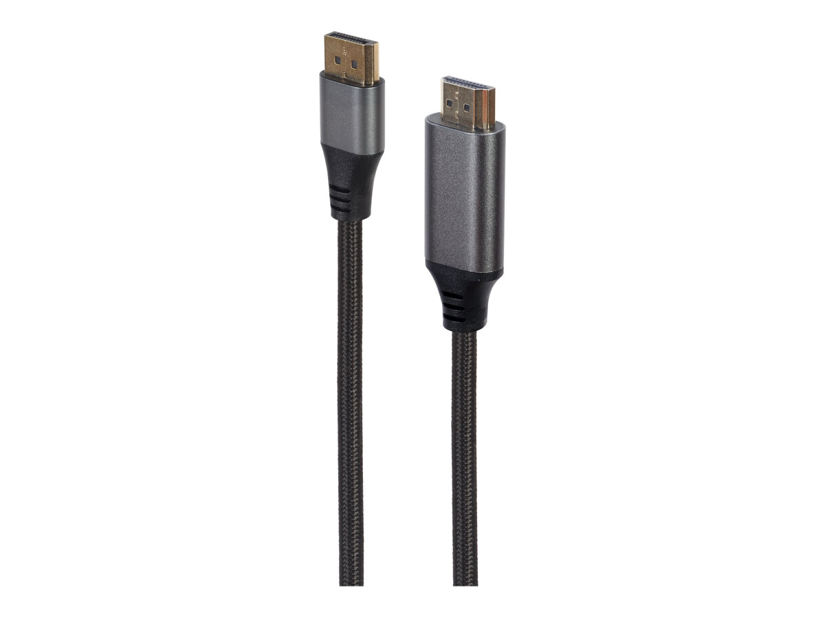 Kabel Gembird CC-DP-HDMI-4K-6 DisplayPort to HDMI czarny od frontu po skosie w lewo na białym tle
