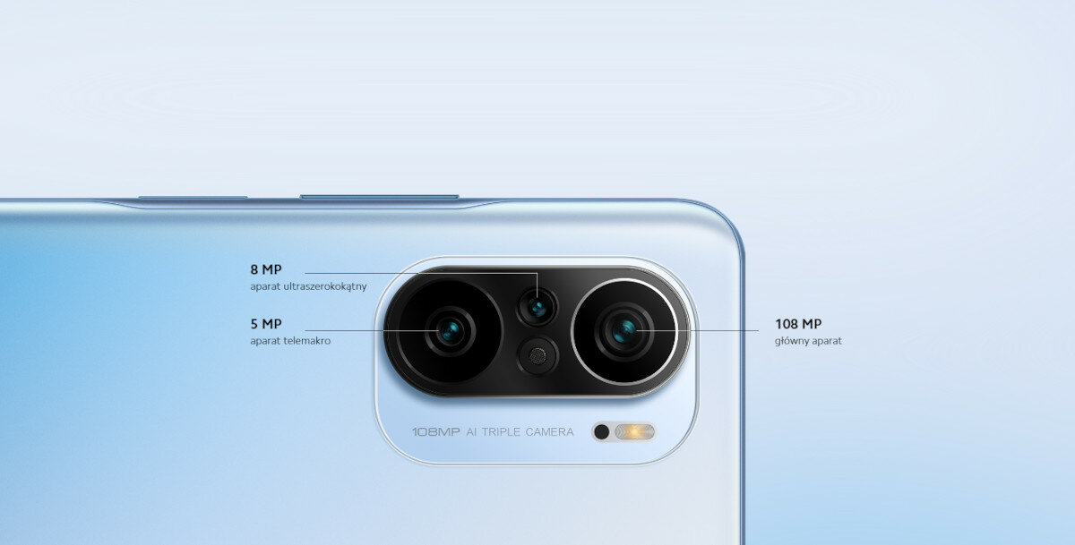 Xiaomi Mi 11i widok na tył z wyspą aparatów oraz ich opisem