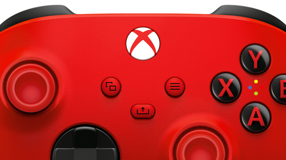 Kontroler bezprzewodowy Xbox Series X czerwony widok na kontroler z bliska