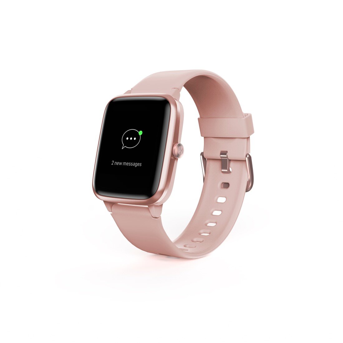 Smartwatch Hama Fit Watch 5910 GPS pudrowy róż widok od prawej strony na ekran wyświetlający powiadomienie o nowych wiadomościach