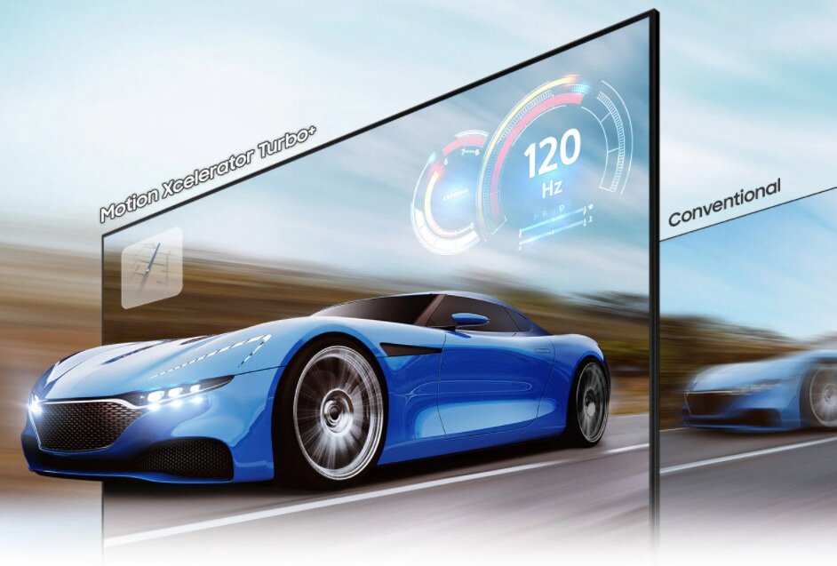 Telewizor Samsung Q77A 75 QE75Q77AAT QLED 4K Smart TV (2021) porównanie odświeżania ekranu na telewizorze samsung z konwencjonalną matrycą