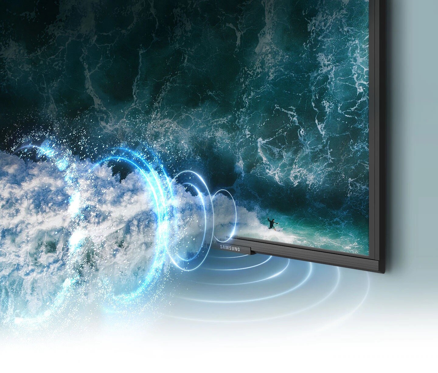 Telewizor Samsung Q70A 85 QE85Q70AATXXH QLED 4K Smart TV (2021) wizualizacja rozchodzącego się dźwięku z głośników
