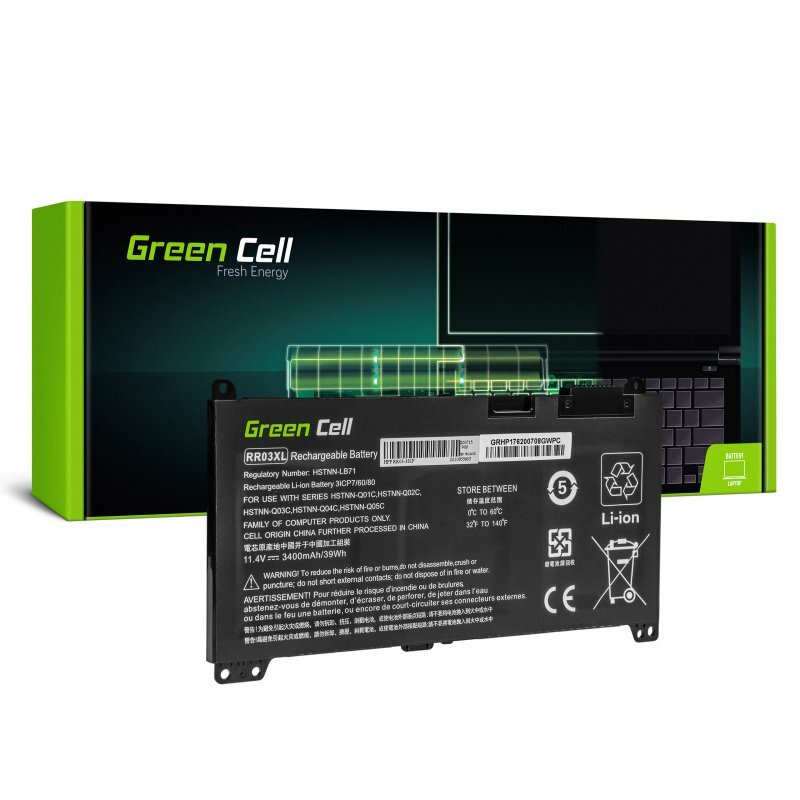 Bateria Green Cell RR03XL HP ProBook zdjęcie baterii na tle opakowania