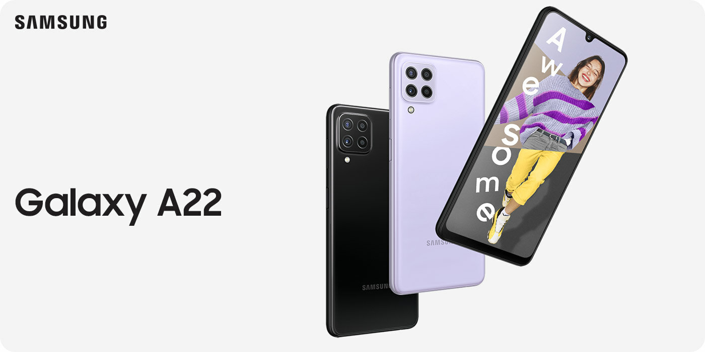Smartfon Samsung Galaxy A22 SM-A225FZWDEUE Biały widok pod kątem na dostępne wersje kolorystyczne