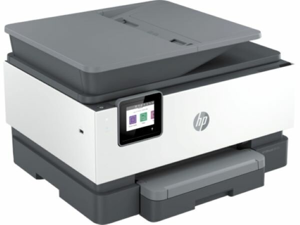 Urządzenie wielofunkcyjne HP OfficeJet Pro 9012e bokiem zbliżenie na wyświetlacz