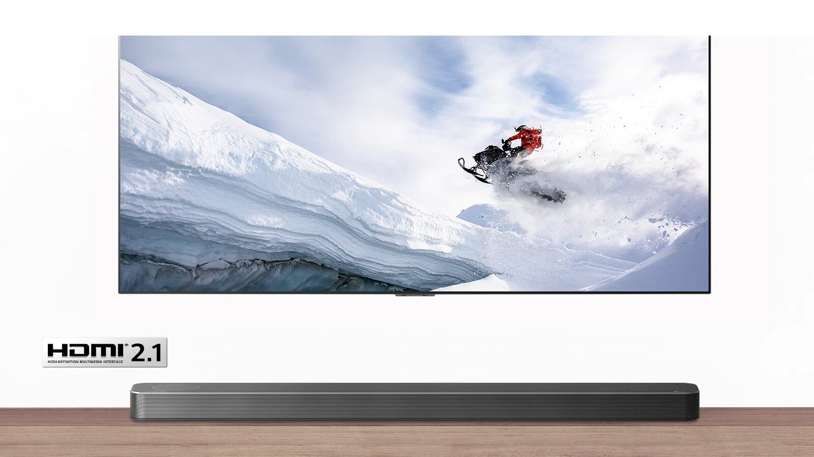 Soundbar LG SN8Y 440W 3.1.2ch Hi-Res Dolby Atmos widok od przodu na soundbar znajdujący się pod telewizorem