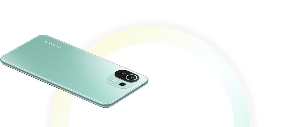 Smartfon Xiaomi Mi 11 Lite 5G 8/128G Zielony widok z przodu z obrysem tęczy