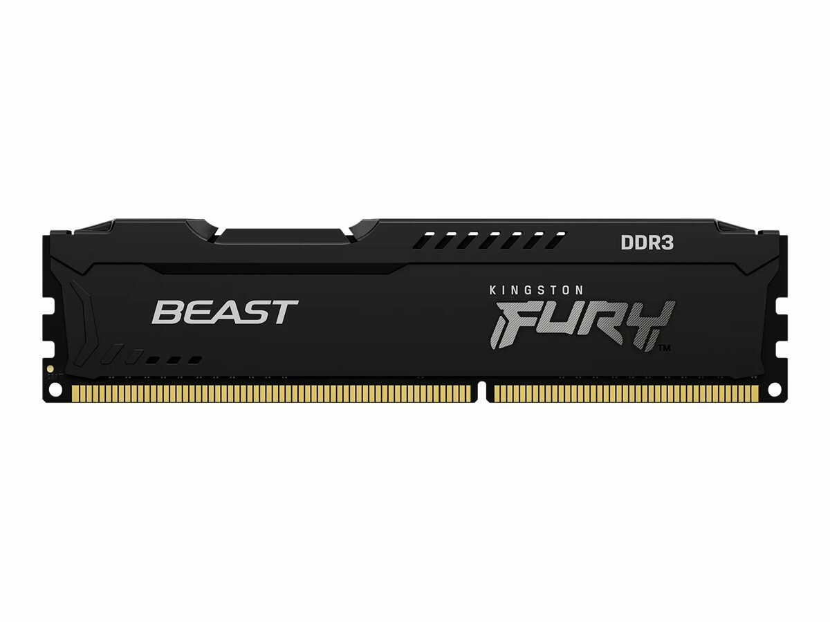 Kingston Fury Beast Black 16GB (2x8GB) 1600MHz DDR3 CL10 KF316C10BBK2/16  widok kości od przodu