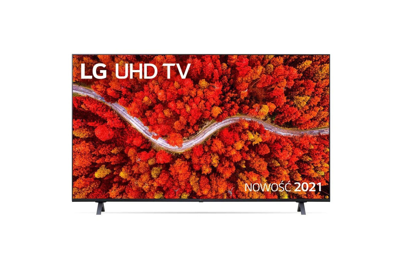 Telewizor LG 55UP81003LR UHD 4K widok od frontu z tapetą