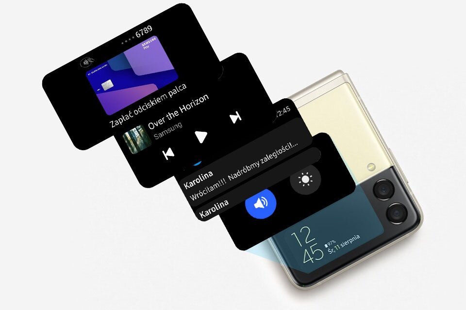Smartfon Samsung Galaxy Z FLIP 3 5G SM-F711 widok na informacje wyświetlane na ekranie zewnętrznym