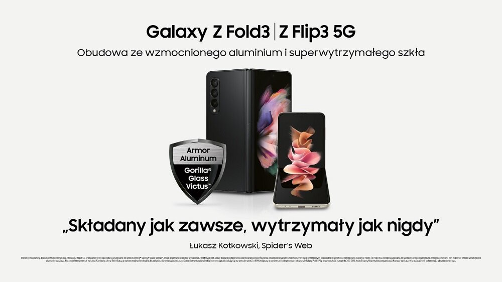 Smartfon Samsung Galaxy Z FOLD 3 5G widok na grafikę marketingową, na której widoczny jest smartfon z przodu oraz z tyłu