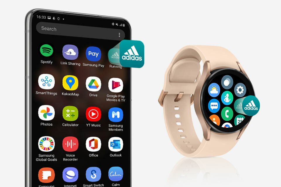 Smartwatch Samsung Galaxy Watch 4 44mm R870 zegarek obok smartfona