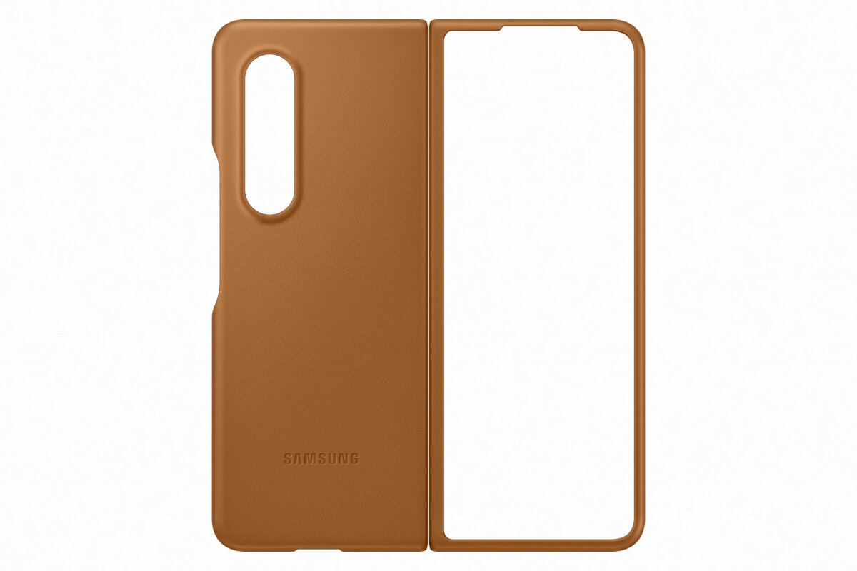 Etui Samsung Leather Cover Camel do Galaxy Z FOLD 3 5G EF-VF926LAEGWW camelowe strona tylna i frontowa