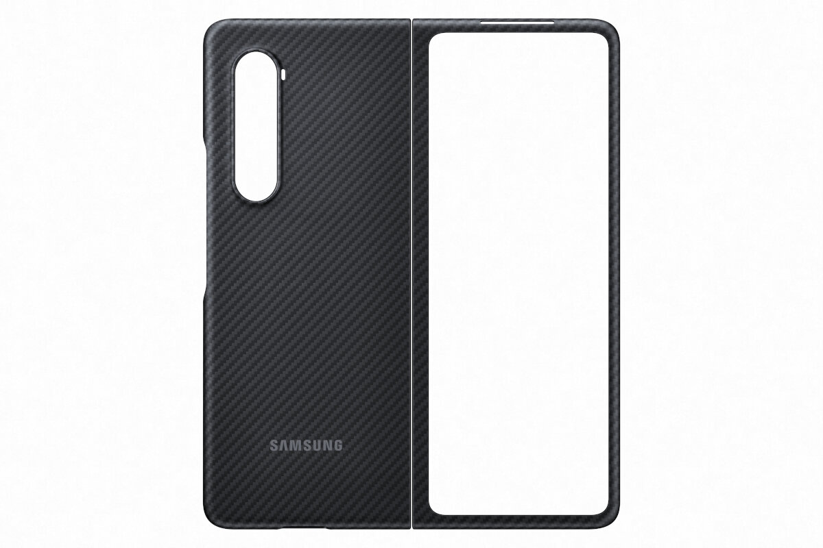 Etui Samsung Aramid Cover Black do Galaxy Z FOLD 3 5G EF-XF926SBEGWW czarne strona tylna i frontowa