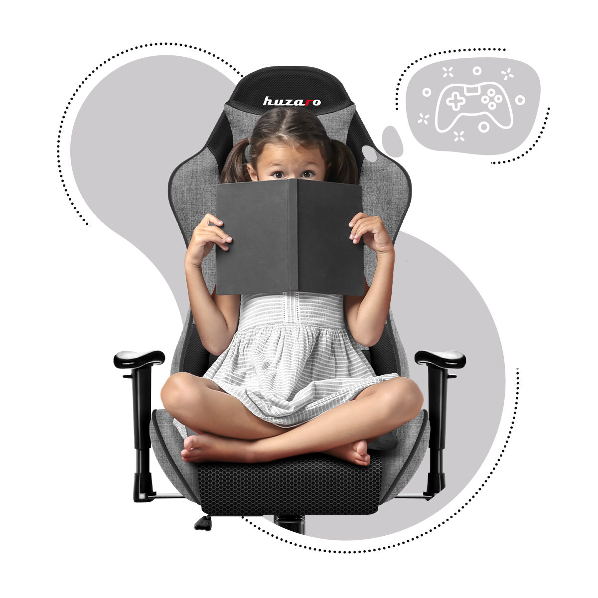 Krzesło gamingowe Huzaro Ranger 6.0 Grey Mesh dziewczynka na krześle
