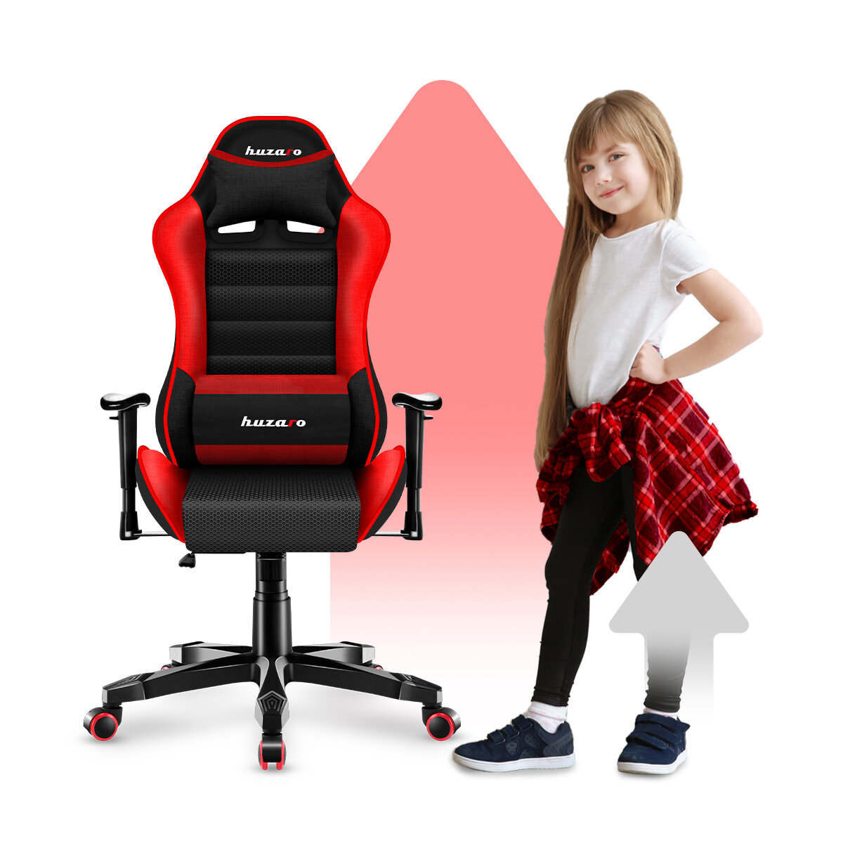 Krzesło gamingowe Huzaro Ranger 6.0 Red Mesh dla dzieci dziecko obok krzesła