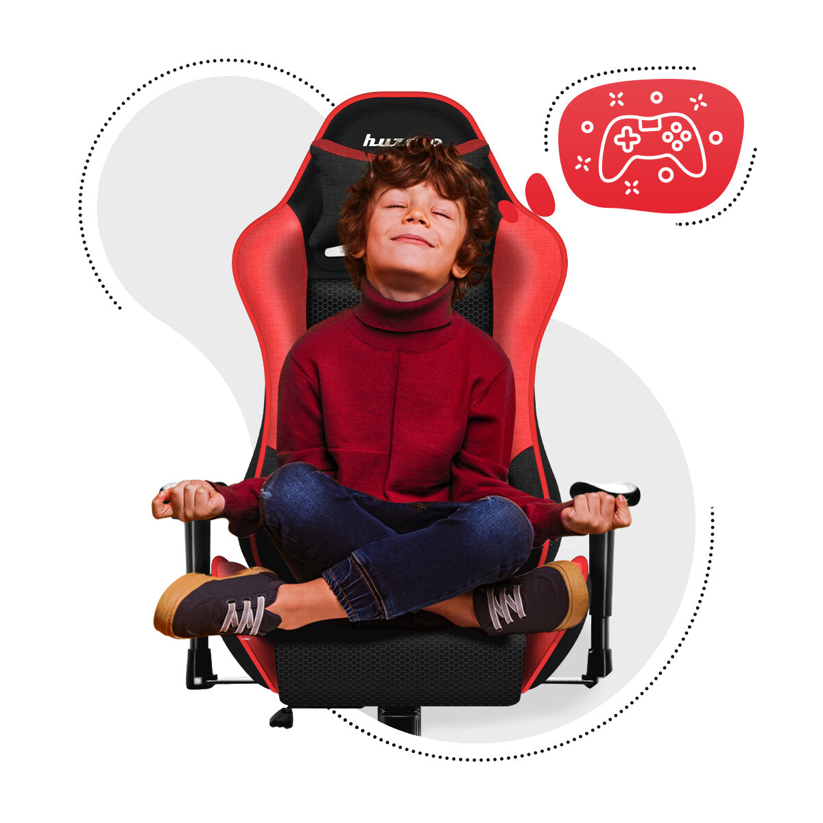 Krzesło gamingowe Huzaro Ranger 6.0 Red Mesh dla dzieci chłopiec  na krześle